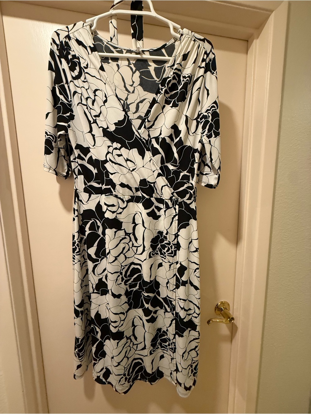 Black & White Floral Wrap Dress - Women's